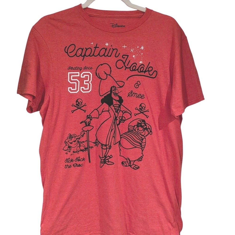 Disney Captain Hook Smee Graphic Tee M Red Peter Pan Pirate Disneycore